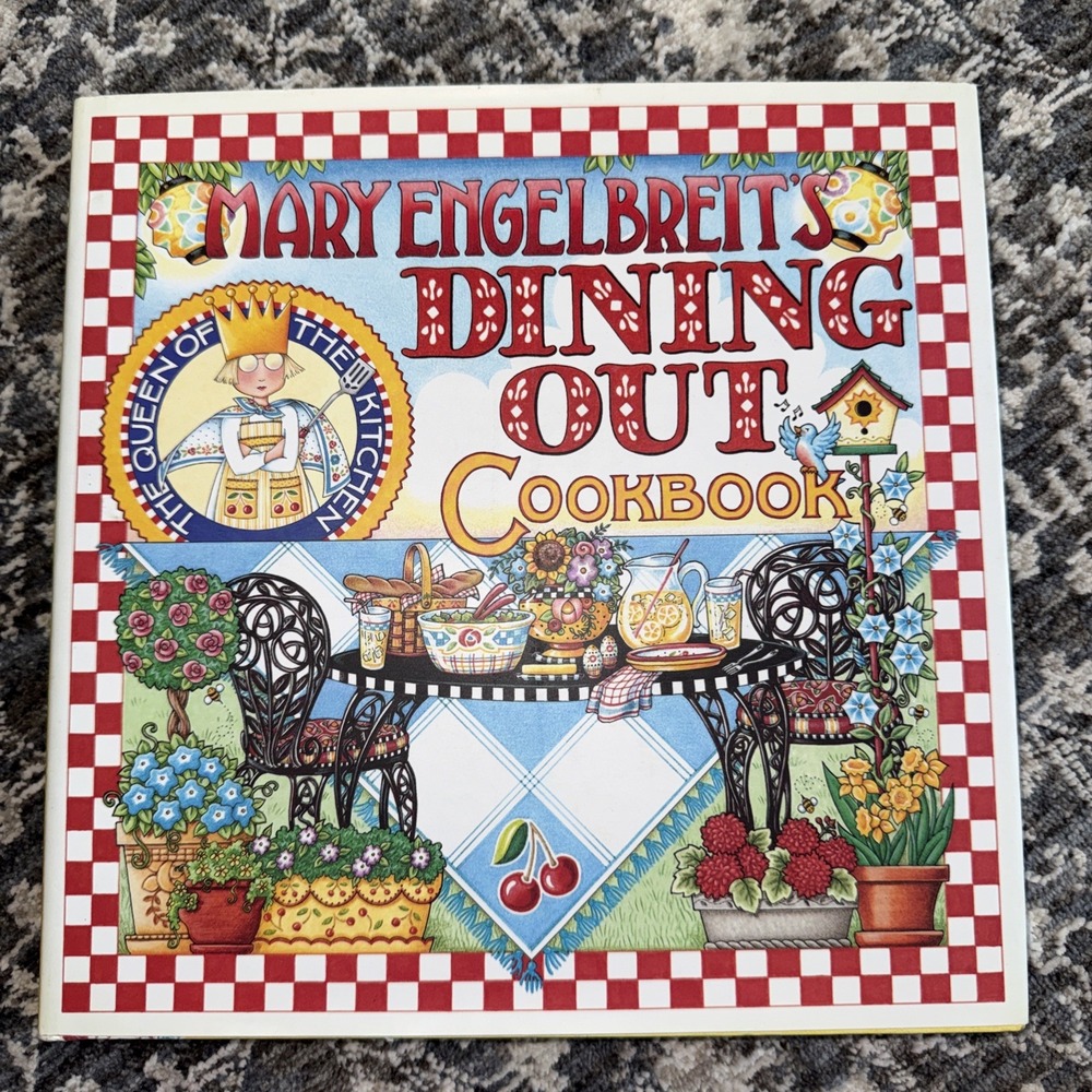 Mary Engelbreit's Dining Out Cookbook 10.25x10.25x0.75 Hardcover 2001 EUC!!